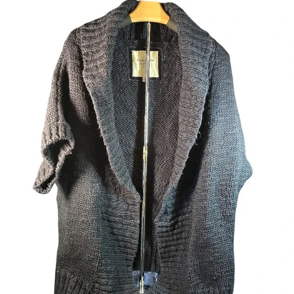 Abercrombie & Fitch Womens Charcoal Grey Chunky Knit Shawl Cardigan Sweater M - Picture 1 of 6
